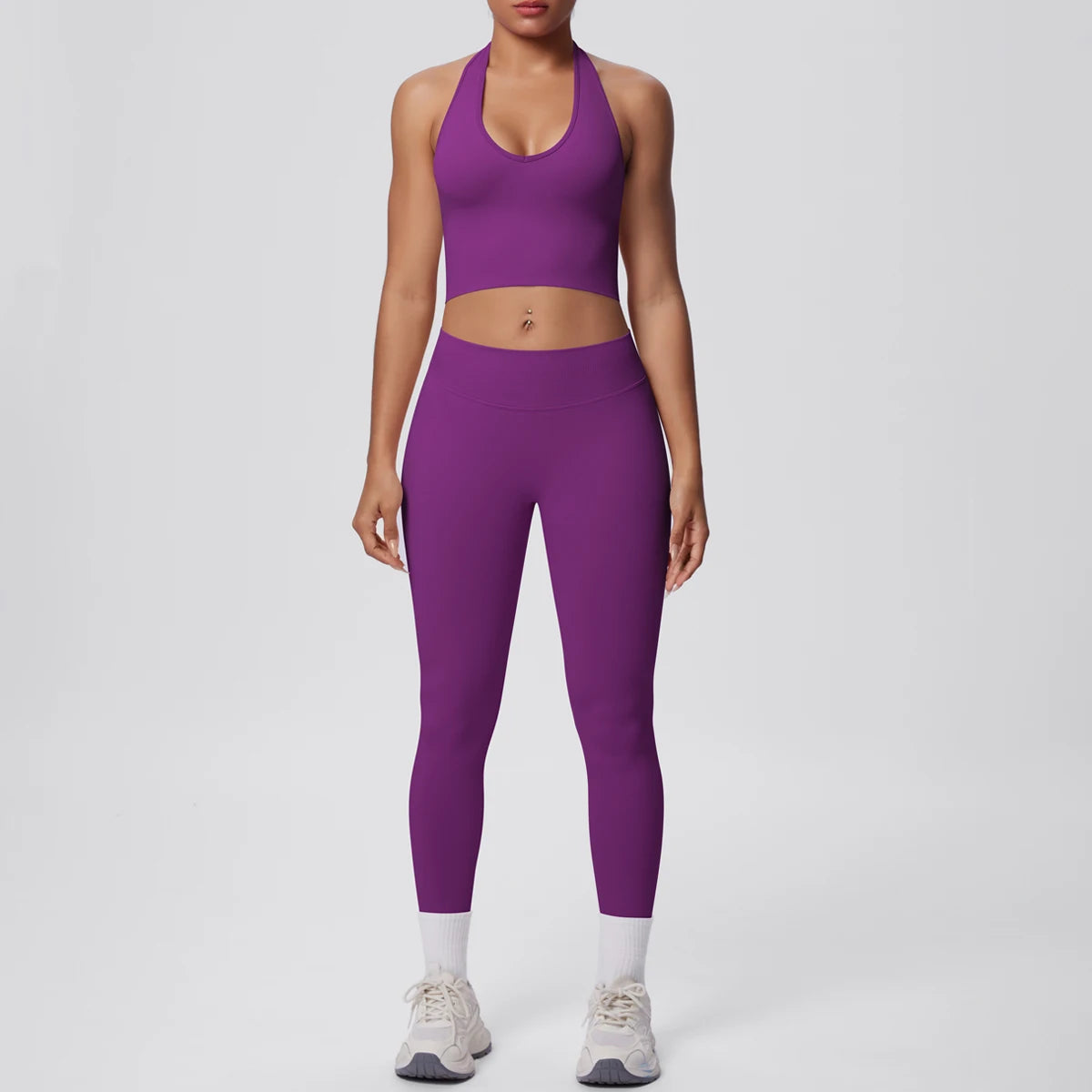 Rooftrellen 2PCS/set Women Gym Sports Yoga Set Breathable Shockproof Workout Top Backless Bra Push Up Fitness Pants Yoga Set