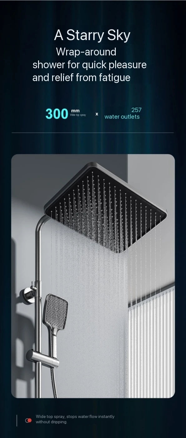 Gray Piano Button Ambient Light Bathroom Shower Full Set Digital Display Shower System Sets Rain Faucets Shower Head