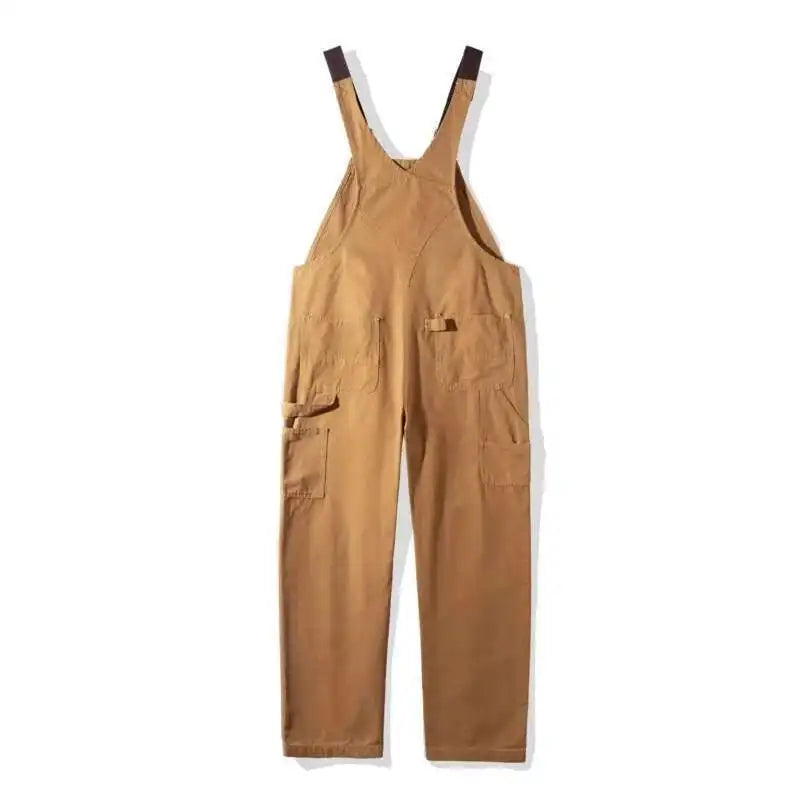PFNW 2025 Trend Khaki Denim Overalls Men's Loose Casual Straight Oversized Cargo Jumpsuit Spring Tide Trousers Unisex 28W5639