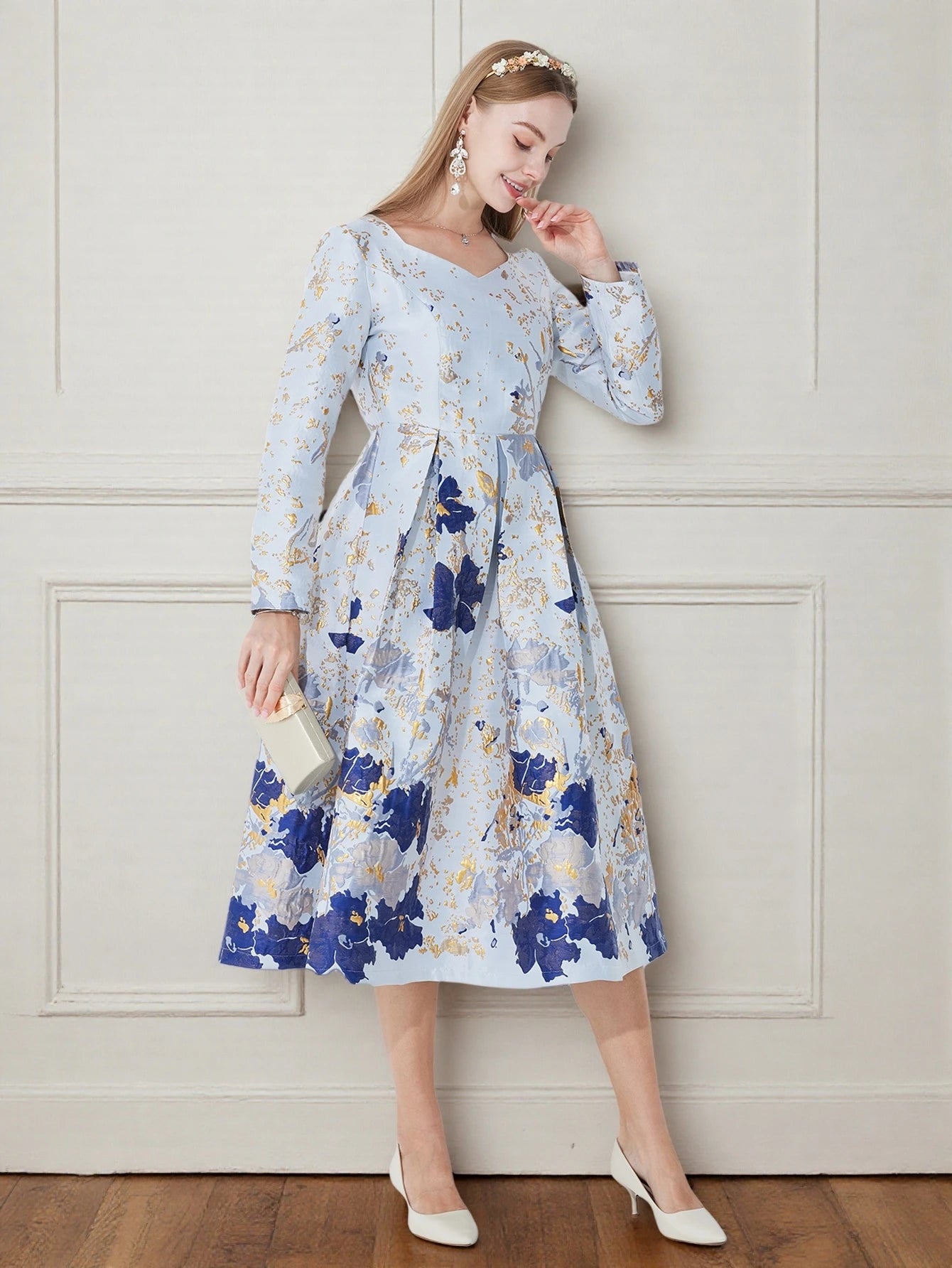 DEVCHATA Women's Luxury Fall Winter Long Maxi Dresses New Jacquard Party Fashion Long Sleeve Dress Lady Evening Clothing