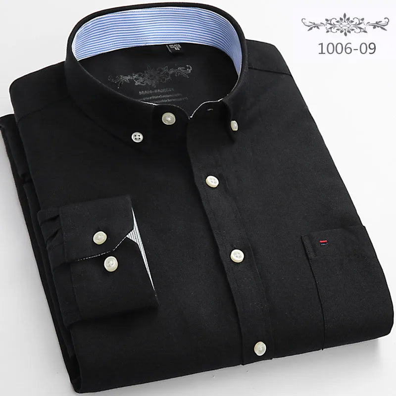 New Cotton Mens Striped Plaid Print Oxford Spinning Casual Long Sleeve Shirt Comfortable Collar Button Slim Male Business Shirts