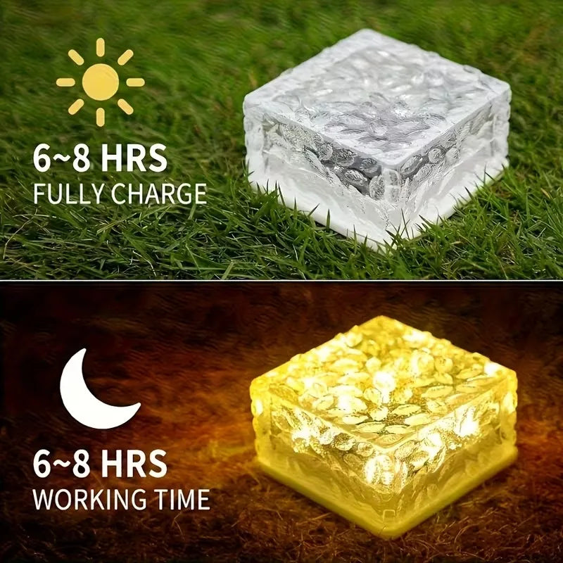 1-8PCS Square Solar Glass Brick Lights IP65 Waterproof LED Warm White Outdoor Landscape Path Lighting for Garden Courtyard Decor