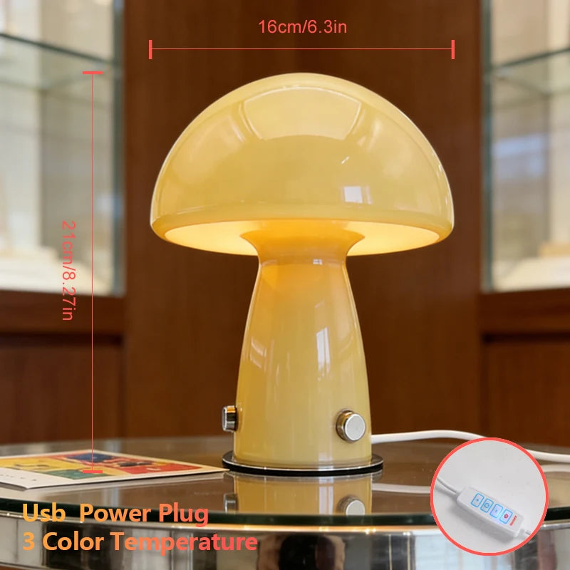 Forest Shade Glass Mushroom Table Lamp Nordic Bauhaus Ins Cream Style Girly Living Room Bedroom Bedside Ornament Ambient Night