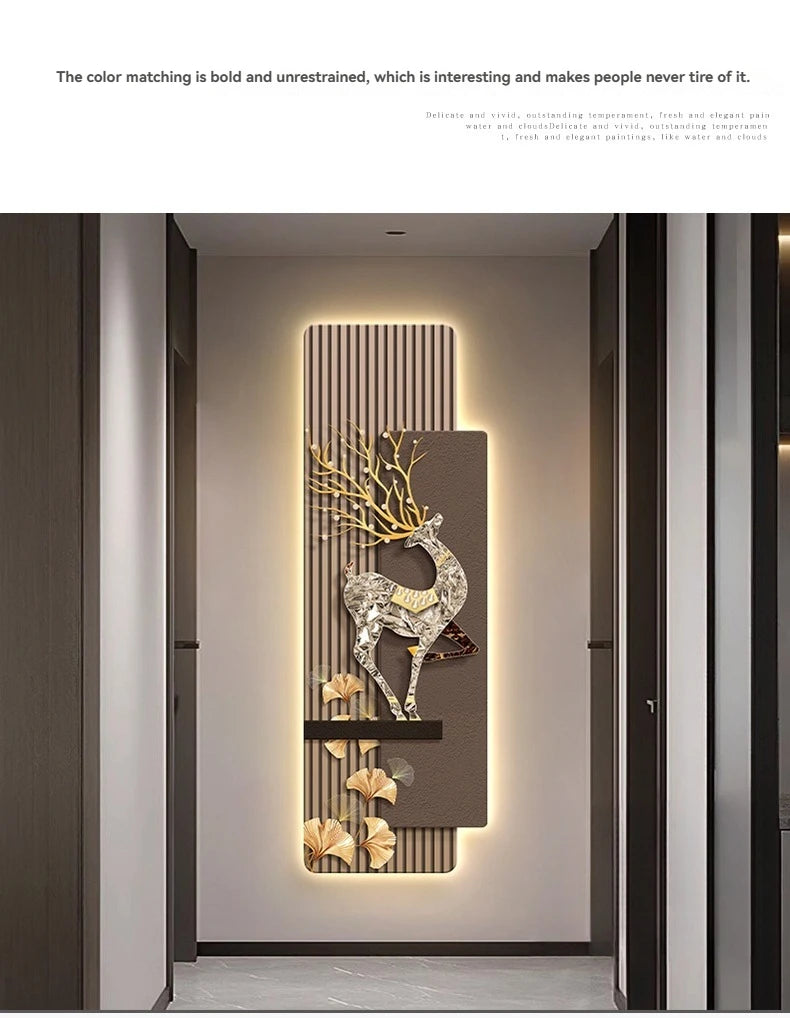 Light Luxury Entrance, Led Lights Decorative Paintings Home Decor Attracting Wealth Reindeer Living Room Corridor Mural Lights
