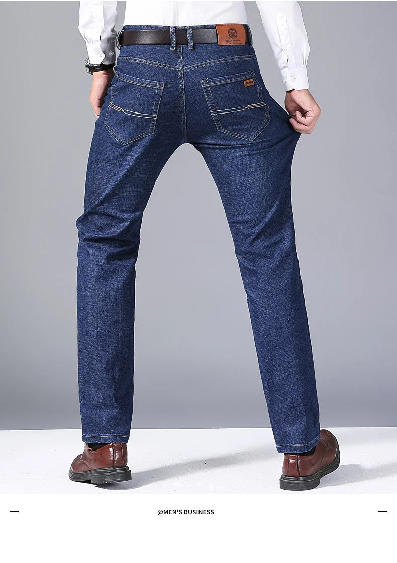 Men's Soft Straight Denim Pants 2025 Autumn Classic Business Black Biker Jeans Overalls Masculino Pantalone Hombre Mannen Homme