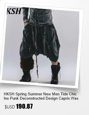 HKSH Spring Autumn Men's Tide Dark Punk Wool Deconstructed Leather Patchwork Jacket Fashion Vibe Vintage Y2K Gothic Coat HK27230