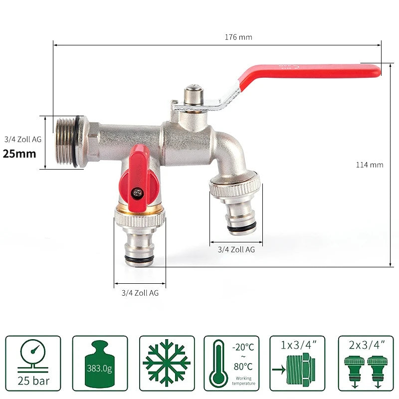 Garden Outdoor Bibcock Faucet DN15 DN20, Anti-freeze, Dual Control Copper for Washing Machine and Kitchen Garden Sink    1/2