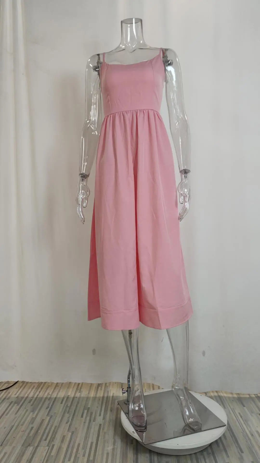 2024 Summer Casual Women Spaghetti Strap A-line Maxi Dresses Women Low Cut Sleeveless Big Skirt Dress Holiday Party Vestido