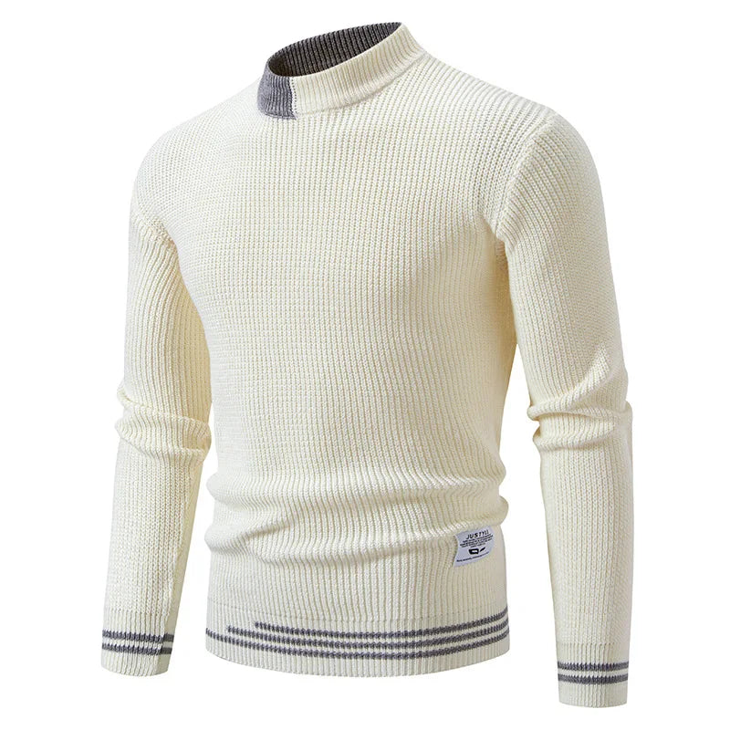 High Quality Men's New Autumn Winter Sweaters Casual Warm Mock Neck Pullovers Trend Color Blocking Design Men Sweaters Knit Tops