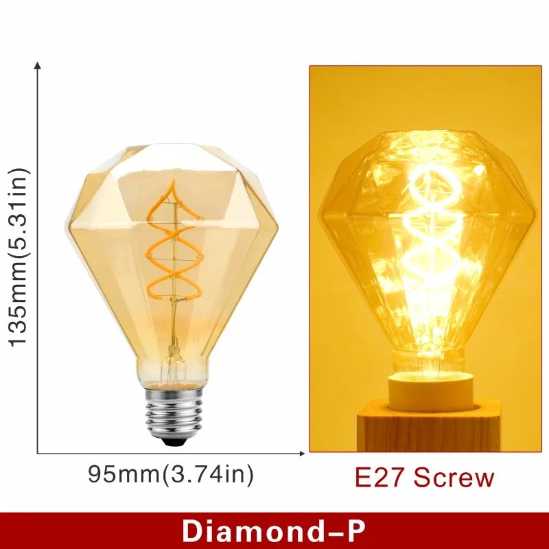 E14 E27 Retro LED Spiral Filament Light Bulb 4W Warm Yellow 220V C35 A60 T45 ST64 T185 T225 G80 G95 G125 Vintage Edison Lamp