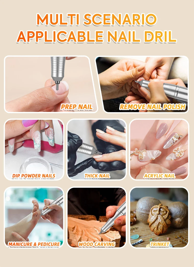 Electric Nail Drill File Professional 45000 RPM Rechargeable Nail Drill Machine Kit With Low Noise Nails Drill For Nail Art Tool