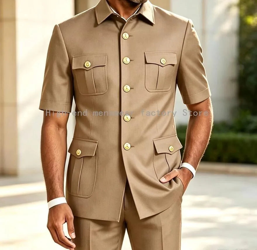 New Designal Brown Suits for Men Slim Fit Elegant Wedding Party Tuxedo Formal Business Casual Male Suit 2 Piece Set Jacket Pants