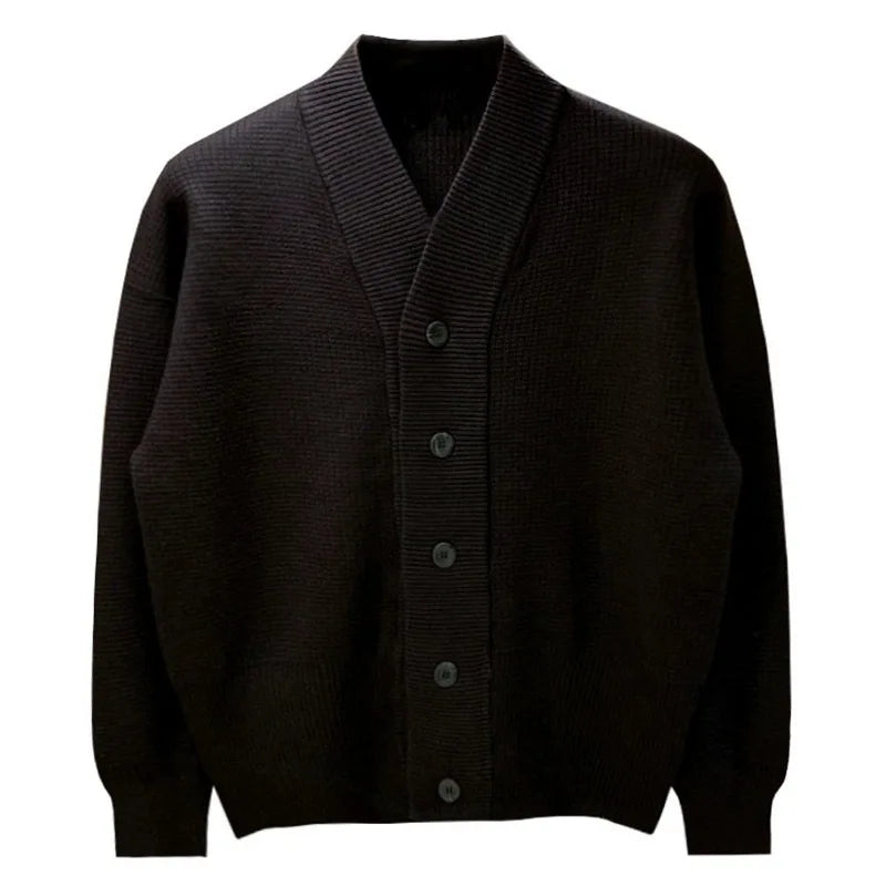 Vintage Elegant Men Knitted Cardigan Sweater  Autumn Winter Business Temperament V-neck Knitwear Fashion Loose Knit Coat
