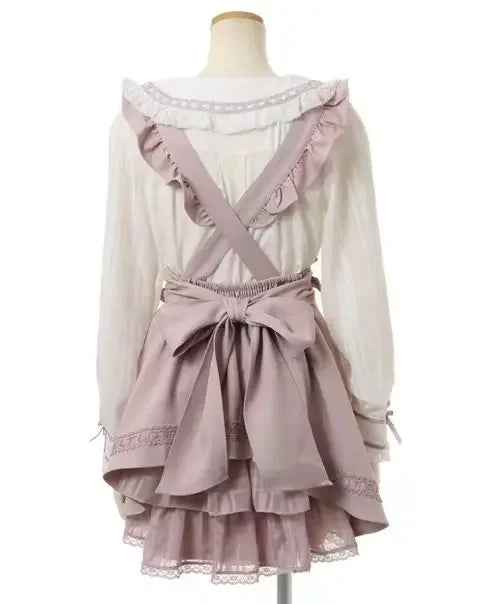 Japanese Liz Dress Sweet Girls Mine Bow Two-Way Detachable Apron Suspender Dress Women's Slim Bow Sleeveless Strap Dress Girls