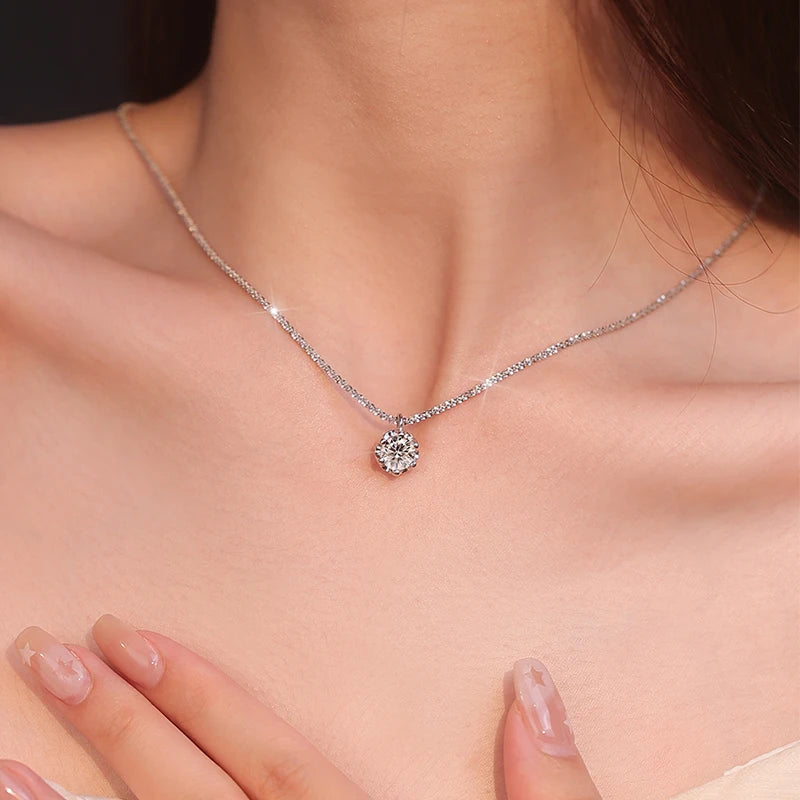 GRA Certified Moissanite 6 Prong Pendant Necklace Real S925 Sterling Silver Sparkling Cauliflower Chain for Women Fine Jewelry