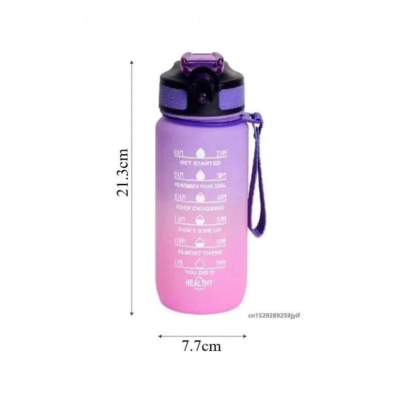 Motivational Water Bottle 600ml Leakproof Sports Water Bottle with Time Marker Straw Frosted Gradient Portable Cup