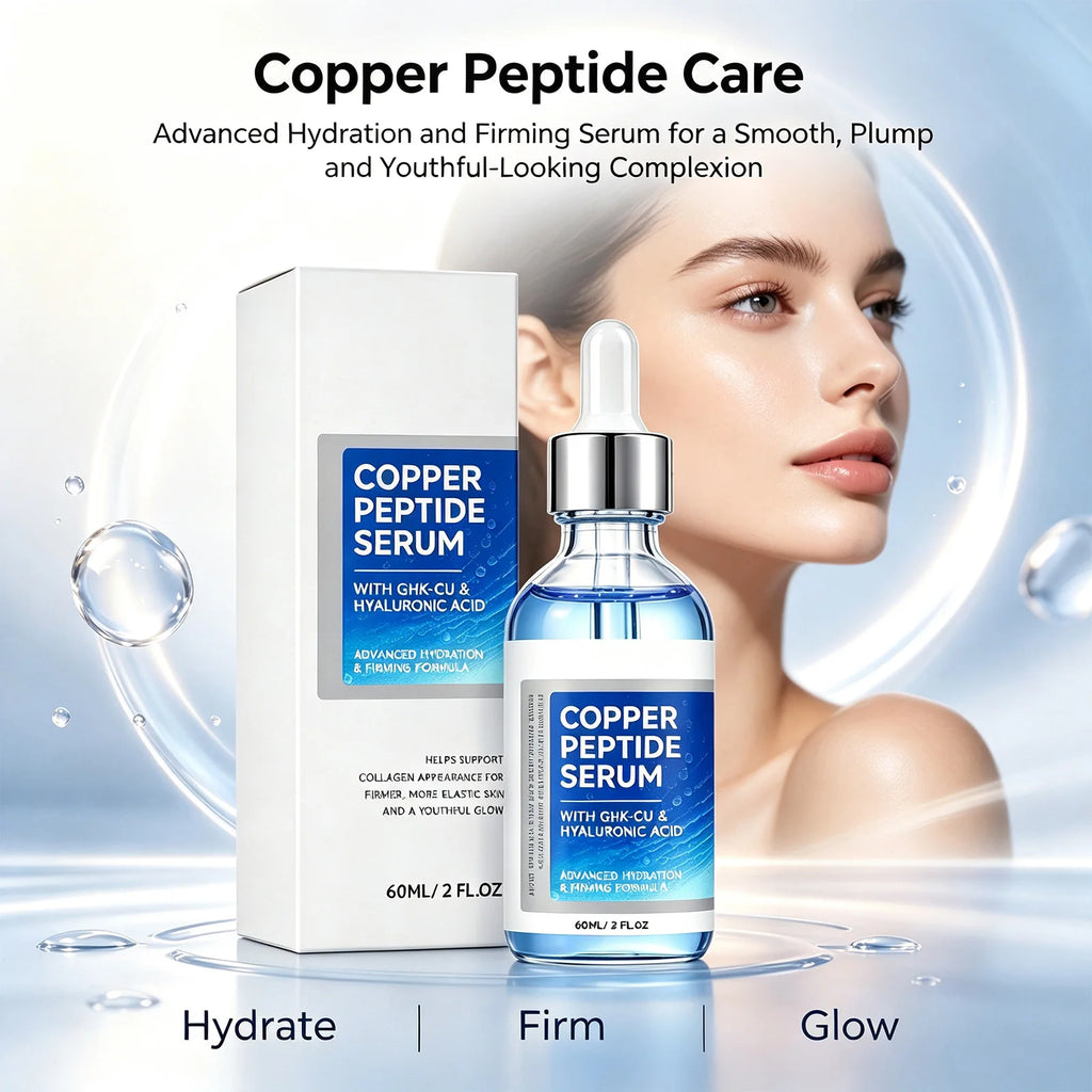 Copper Peptide Face Serum with Hyaluronic Acid & Niacinamide, GHK-Cu Hydrating Serum for Firm, Smooth & Glowing Skin 60ml