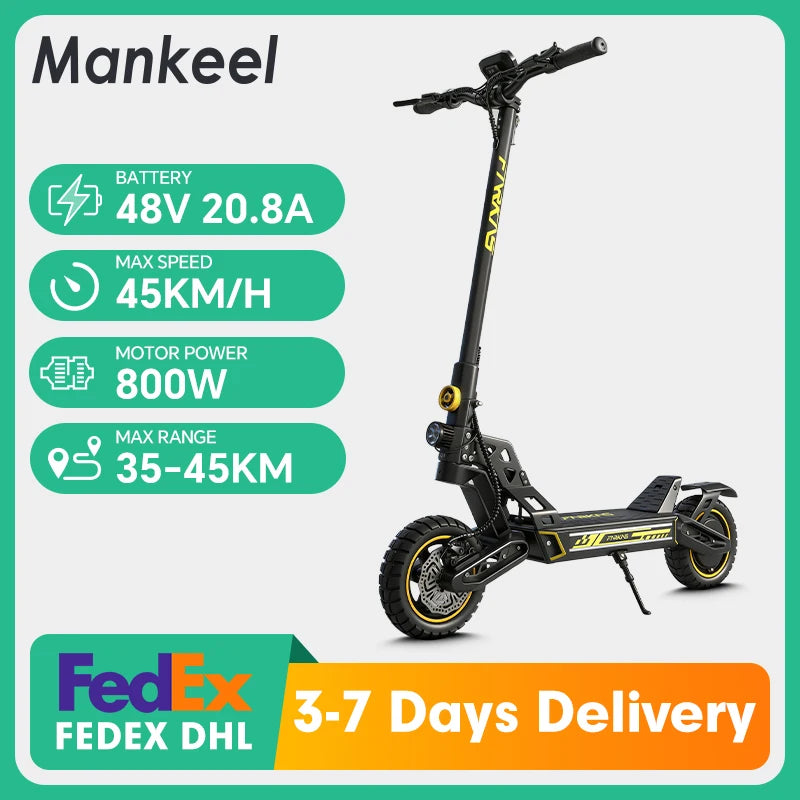 Mankeel MX16 Electric Scooter 48V 20.8Ah 45km/h Max Speed Foldable Escooter 10 Inch Tubeless Tire 800W Kick Scooter