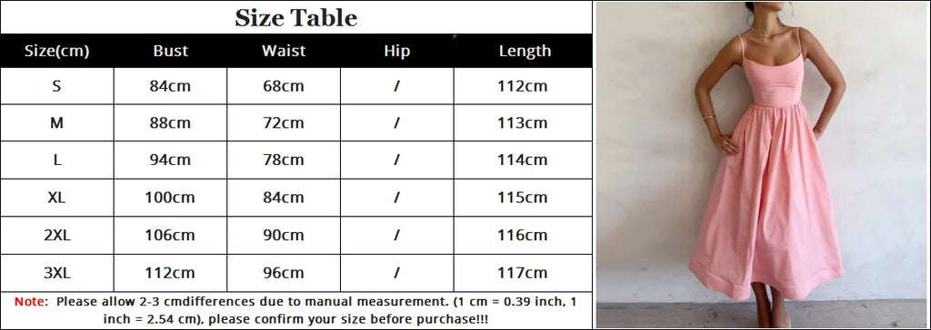 2024 Summer Casual Women Spaghetti Strap A-line Maxi Dresses Women Low Cut Sleeveless Big Skirt Dress Holiday Party Vestido