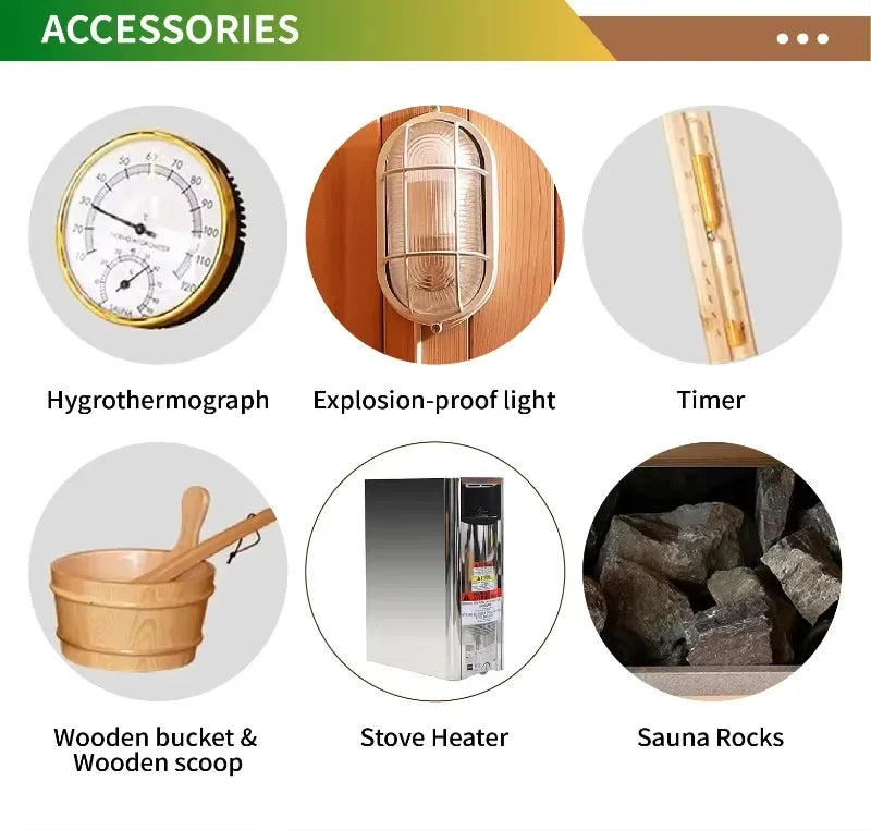 Traditional Outdoor Steam Sauna Room Customizable Size with Sauna Stove & Stones for Home
