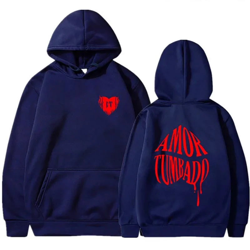 2024 Red Heart Print Hoodies Men's Spring Autumn Sweater New Fashion Black Tops Funny Loose Male Clothing Fashion Casual Clothes