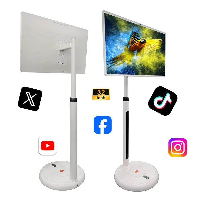 32 Inch Portable Smart TV Rotation Touch Screen Portable Android Camera  Display Tablet PC Stand Wheels Television Rechargeable