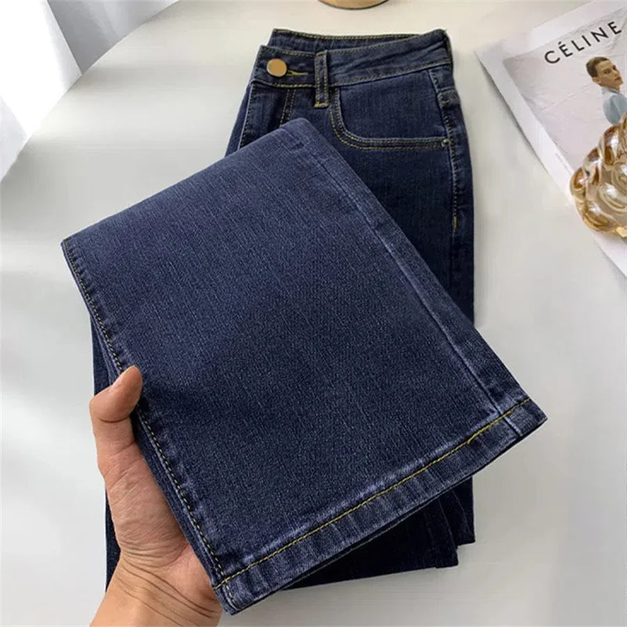 Women's High Waist Straight Jeans Spring Vintage Casual Ankle-length Denim Pants Korean Pantalones Streetwear Stretch Vaqueros