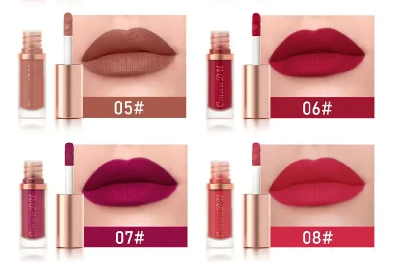 12 Colors Matte Velvet Lip Glaze Waterproof Liquid Lipstick Nude Brown Moisturizing Long Lasting Non-stick Cup Lip Gloss Makeup