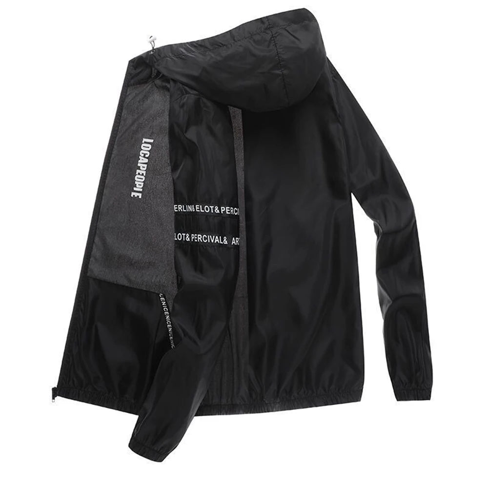 Men's Casual Summer Thin Hooded Windbreaker Jacket-Quick-Drying Waterproof Sun Protection for Outdoor Activities Hiking Bicycle