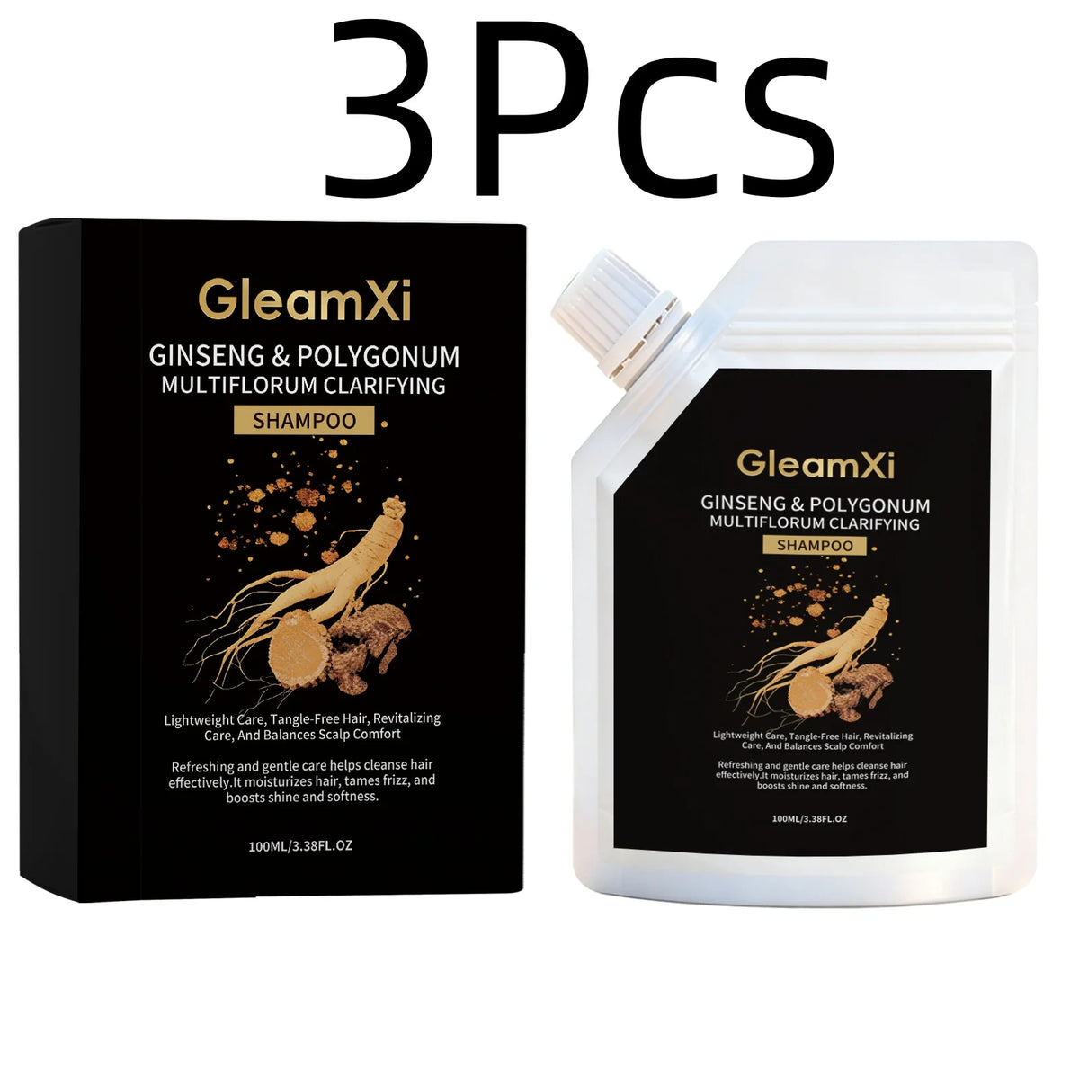 GleamXi Polygonum Multiflorum Shampoo Moisturizing Hair Relieve Dryness Scalp Anti Frizz Boost Luster Ginseng Hair Shampoo 100ml