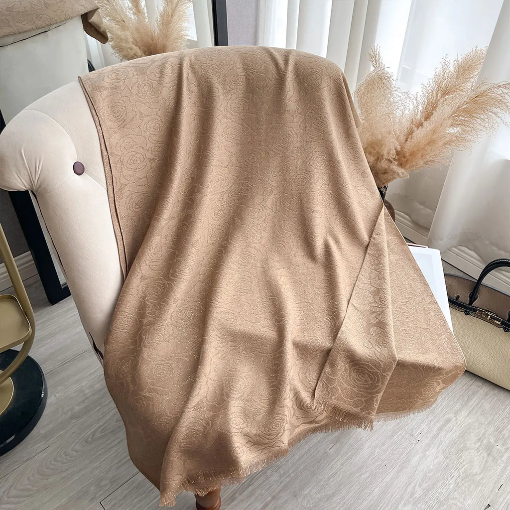 Women Exquisite Golden-Embroidered Hijab for Muslim Ladies Ideal for Spring Fall Sun-Protective Stylish Headwear Shawl Scraf