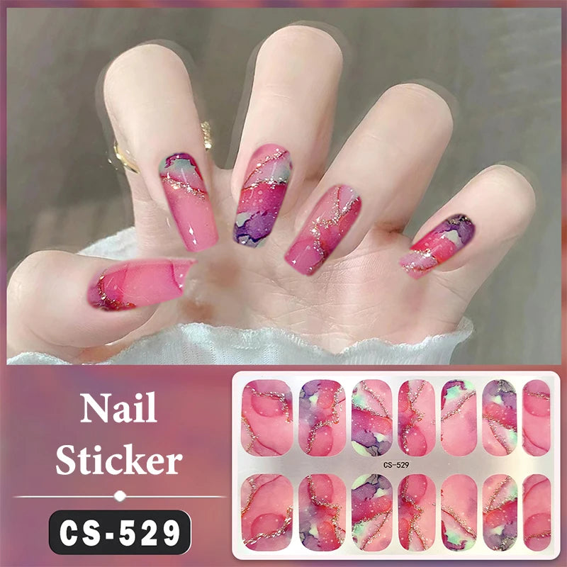No Baking Lamp Waterproof Nail Wraps Full Cover Nail Stickers Firm And Not Easy To Fall Off 14 Nails/Set Multi Color Nail Patch