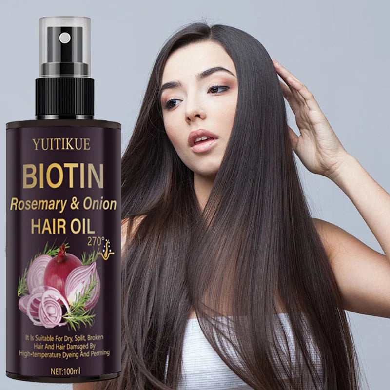 YUITIKUE Biotin Rosemary Onion Hair Oil 270° Heat Protection Nourishing Repair for Dry Split Damaged Hair Care