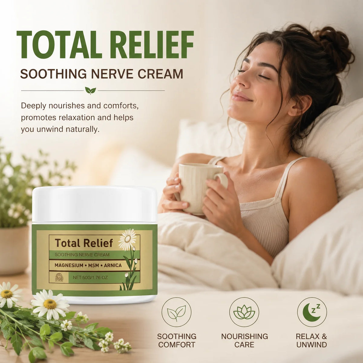 Total Relief Magnesium Soothing Cream Relieve Nerves Tension Reduce Muscle Discomforts Daily Joint Care Fast Absorb Body Cream