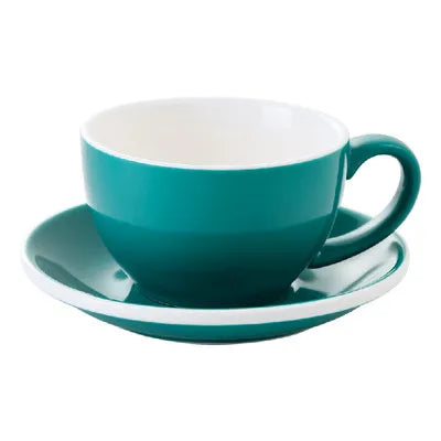 European Style Matte Latte Cup Ceramic Cappuccino Cup Large Mouth Coffee Cup Plate Set Handmade Craftsmanship 300ml