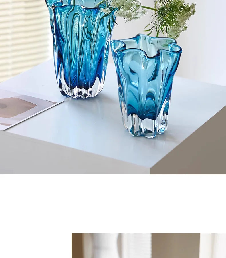 Transparent Blue Hydroponic Glass Vase Flower Pots Desk Decoration Flowers Arrangement Modern Floral Vases Room Aesthetic Decor