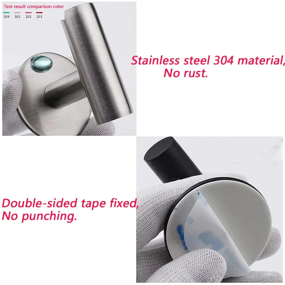 2PCS Adhesive Wall Hook Stainless Steel Robe Sticker Hooks Towel Coat Key Pants Hangers Bathroom Kitchen Storage Accessories