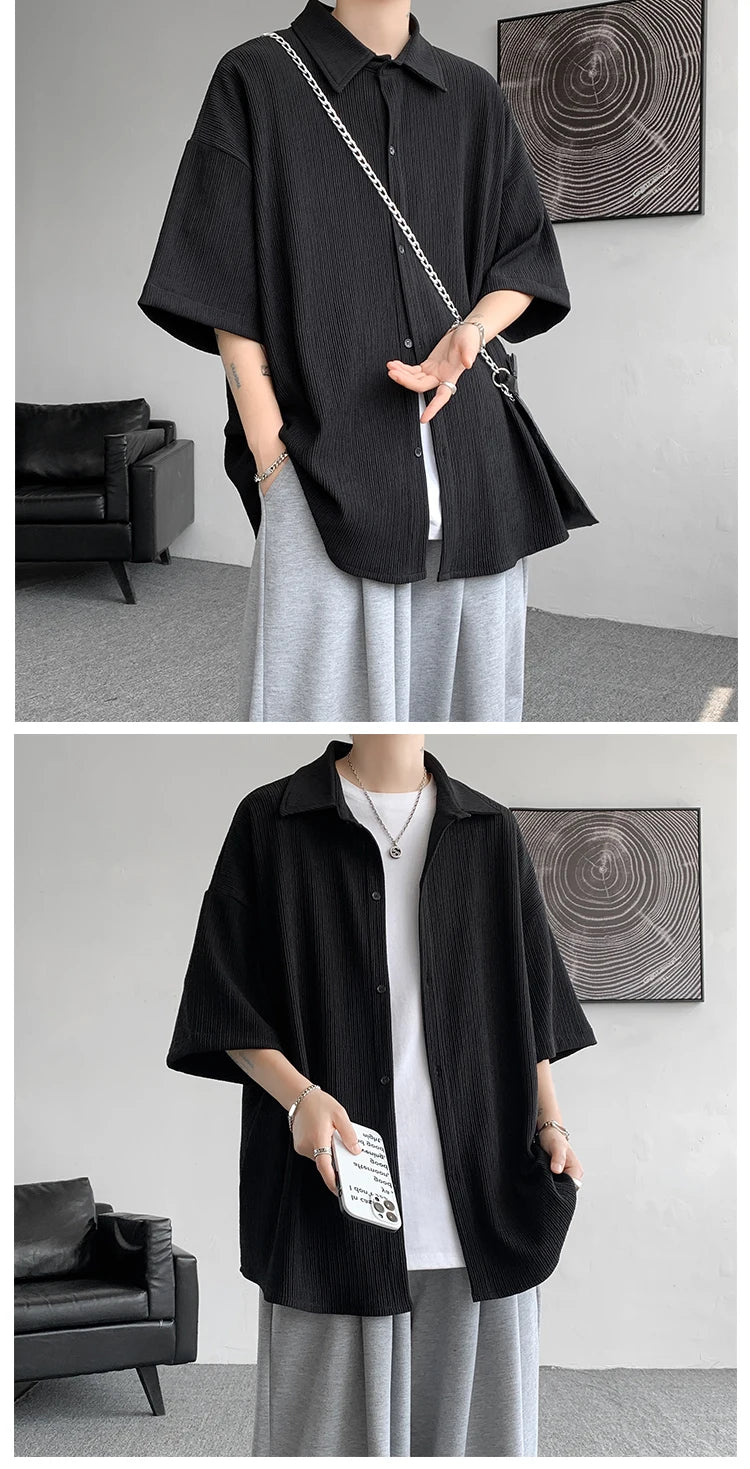 LEGIBLE Spring Summer Solid Shirts Men Casual Oversized Three Quarter Shirts Male Loose Fit Shirt for Man