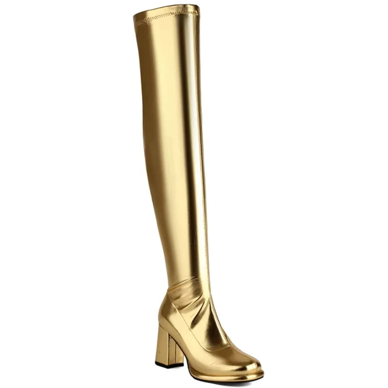 SGESVIER Women's Over the Knee High Boots Elegant Autumn Winter Shoes Gold Silver Heeled Long Thigh Boot Ladies Party Shoes