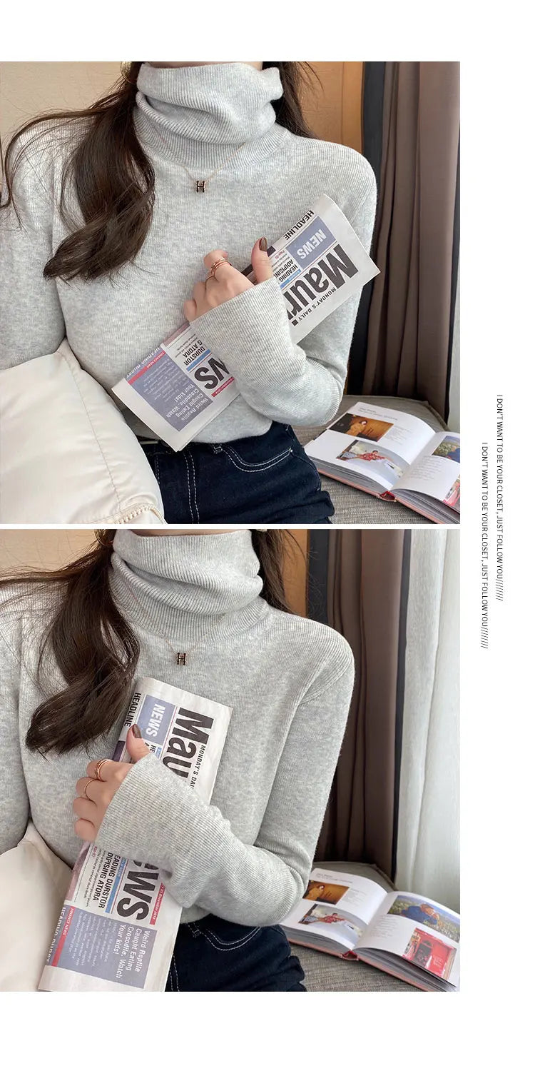 2026 Autumn Winter Basic Slim Soft Solid Color Turtleneck Sweater Pullover Women Casual Long Sleeve Chic Bottom Knitted Jumper