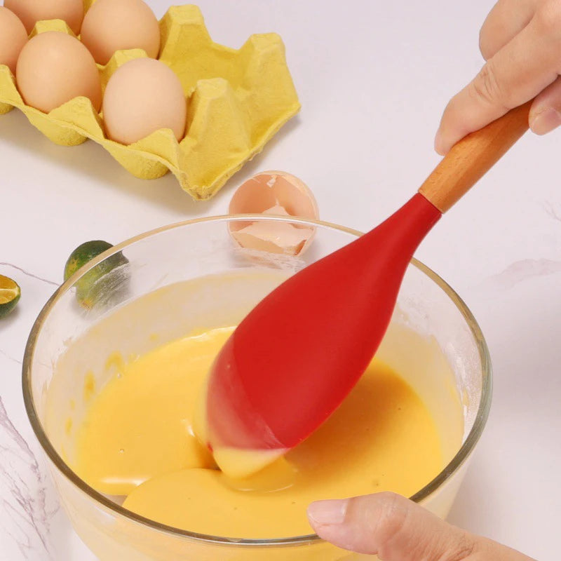 1Pc Silicone Spatula Scoop With Wooden Handle Salad Agitator Pot Scoop Home Cooking Utensils Kitchen Gadgets