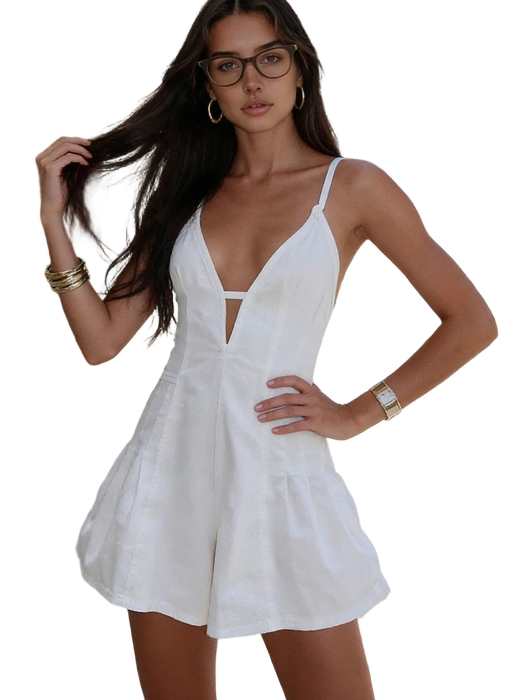 Women's Summer Y2K Retro V-Neck Denim Shorts Jumpsuits Cross Bow Tied Zip-up Backless Loose Wide Leg Flare Playsuit Cute Rompers