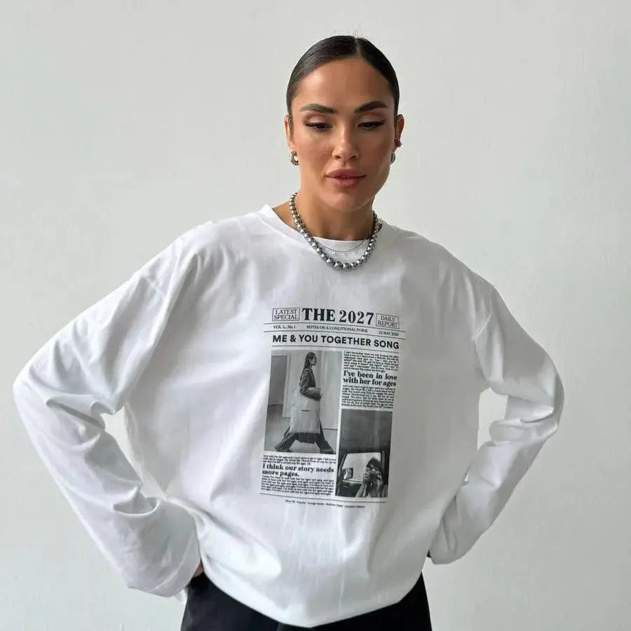 French Street Fashion Pure Cotton Long Sleeve Shirts Retro Letter Graphic Thin Sweatshirts Women Elegant Lady Tops Trendy Autumn