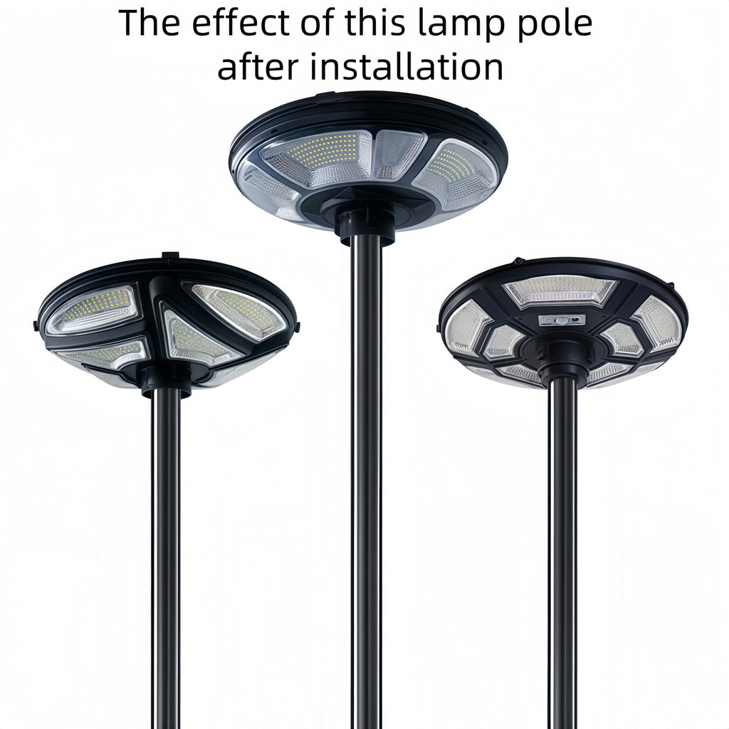 2.8m Black Solar Lamp Pole Set – Outdoor Split Design, Metal Iron Base