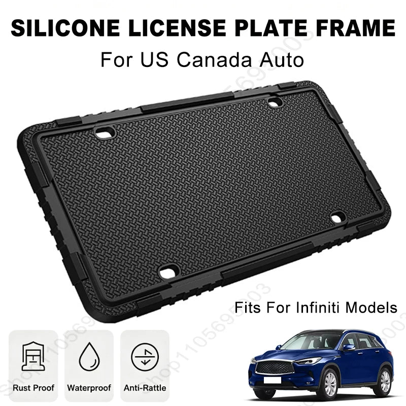 For Infiniti Car Silicone License Plate Frame Kit Detachable Waterproof Antirust Number Plates Holder Bracket for US Canada Auto