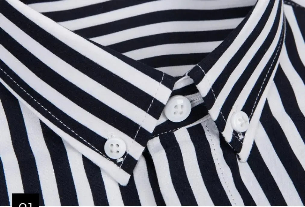 Men's Striped Shirt, Single-breasted Long-sleeved Shirts Autumn New Men Top Red Blue Black Slim Version Male Chemise Asian Size