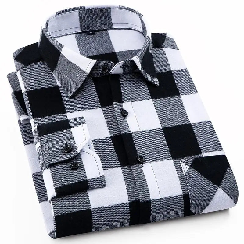 2026 100% Cotton New Male Casual Long Sleeve Warm Man Clothes Flannel Plaid Shirt Men Plus Size 3XL 4XL