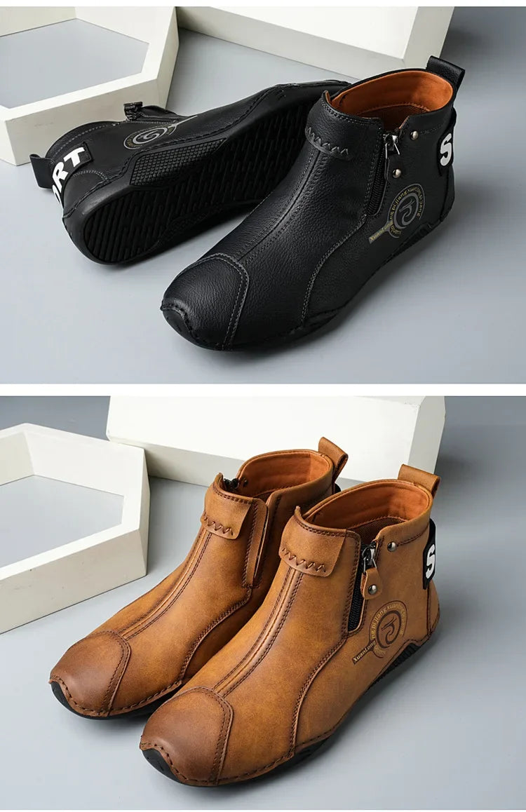 Autumn and Winter New Men's Short Boots  British Classic Retro Flat Bottom Cotton Shoes Outdoor Business Sports Casual Shoes