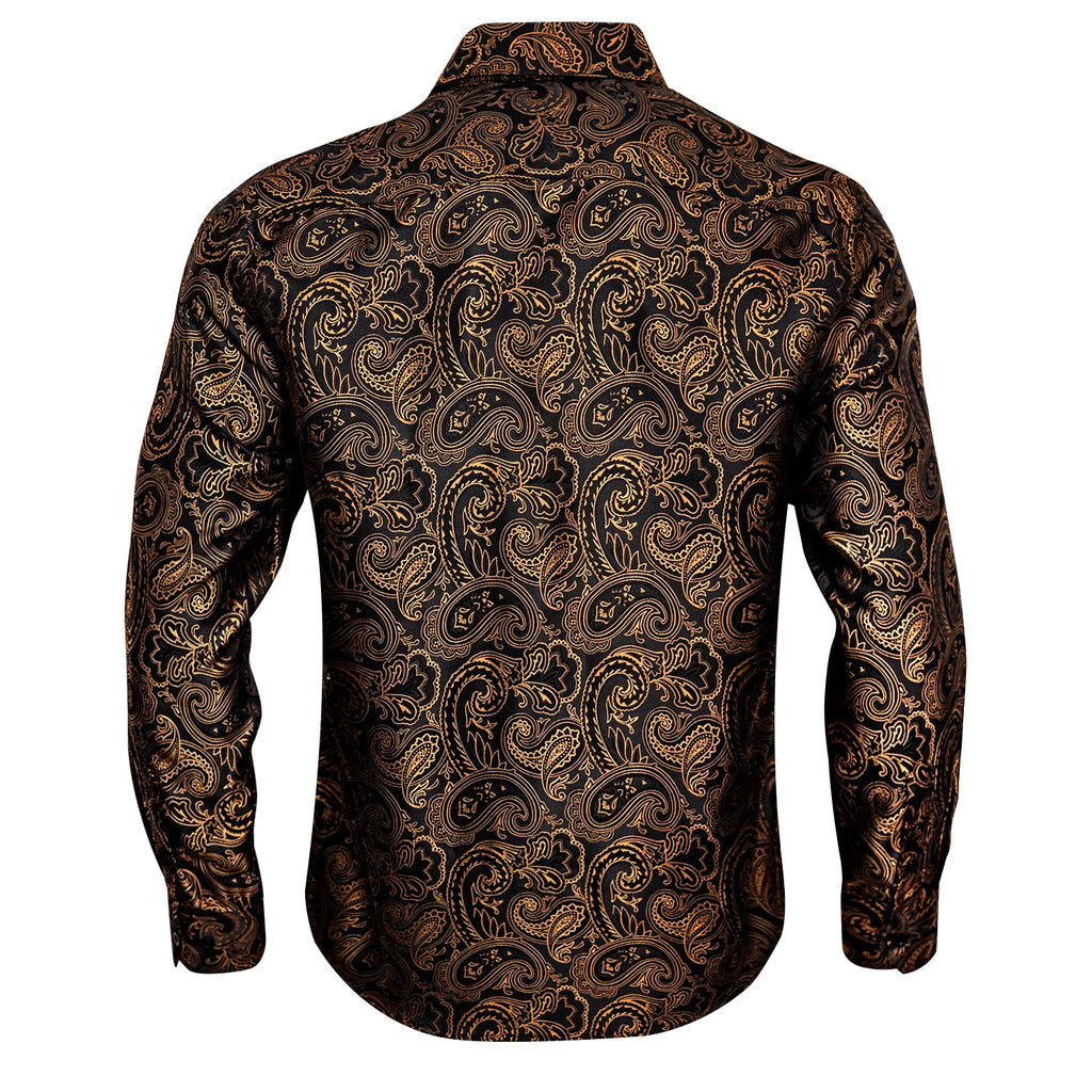 Gold Paisley Bright Shirts Men Autumn Long Sleeve Casual Flower Shirts For Men Designer Fit Dress Shirts BCY-07