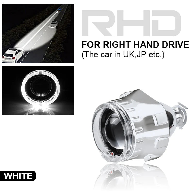 80mm LED White Angel Eyes 2.5 Inch Bi-xenon Headlight Projector Lens H4 H7 Front Head Lamp for Car Offroad Motorcycle DRL Lamp